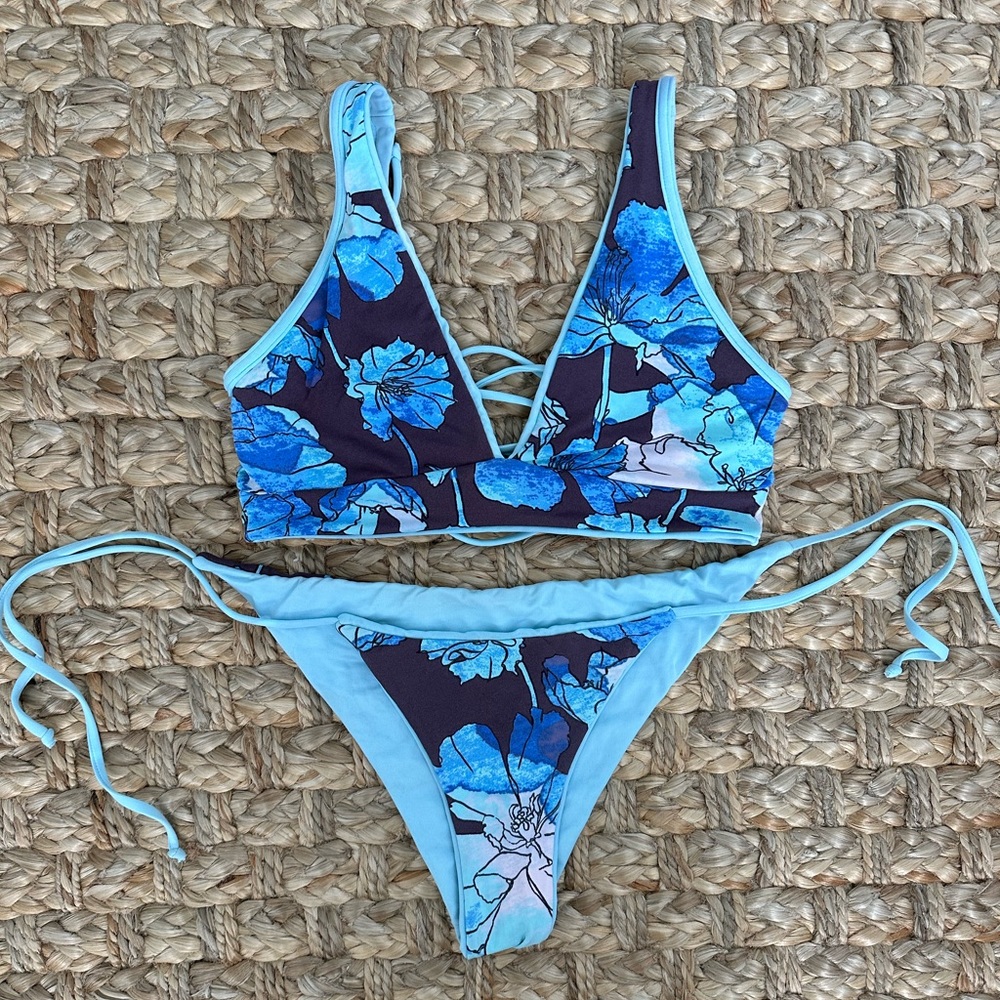 Maaji Reversible Blue / Brown Floral Bikini